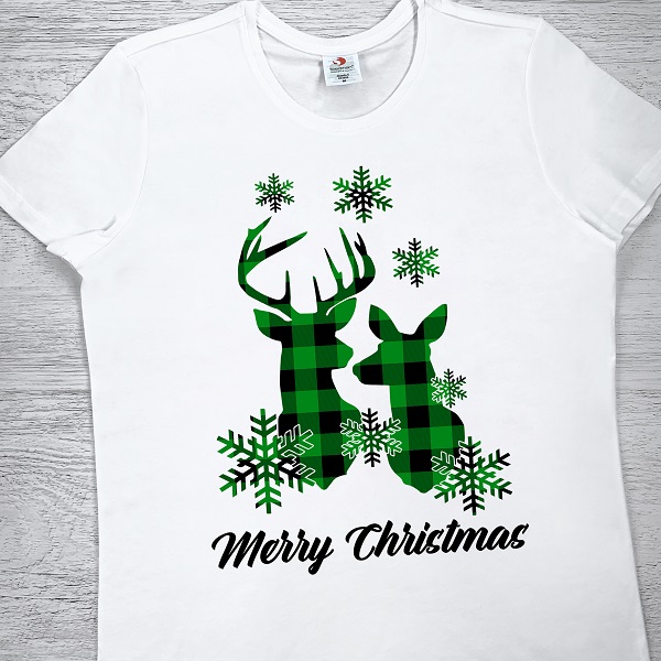 футболки з принтом - Merry Christmas (північні олені)